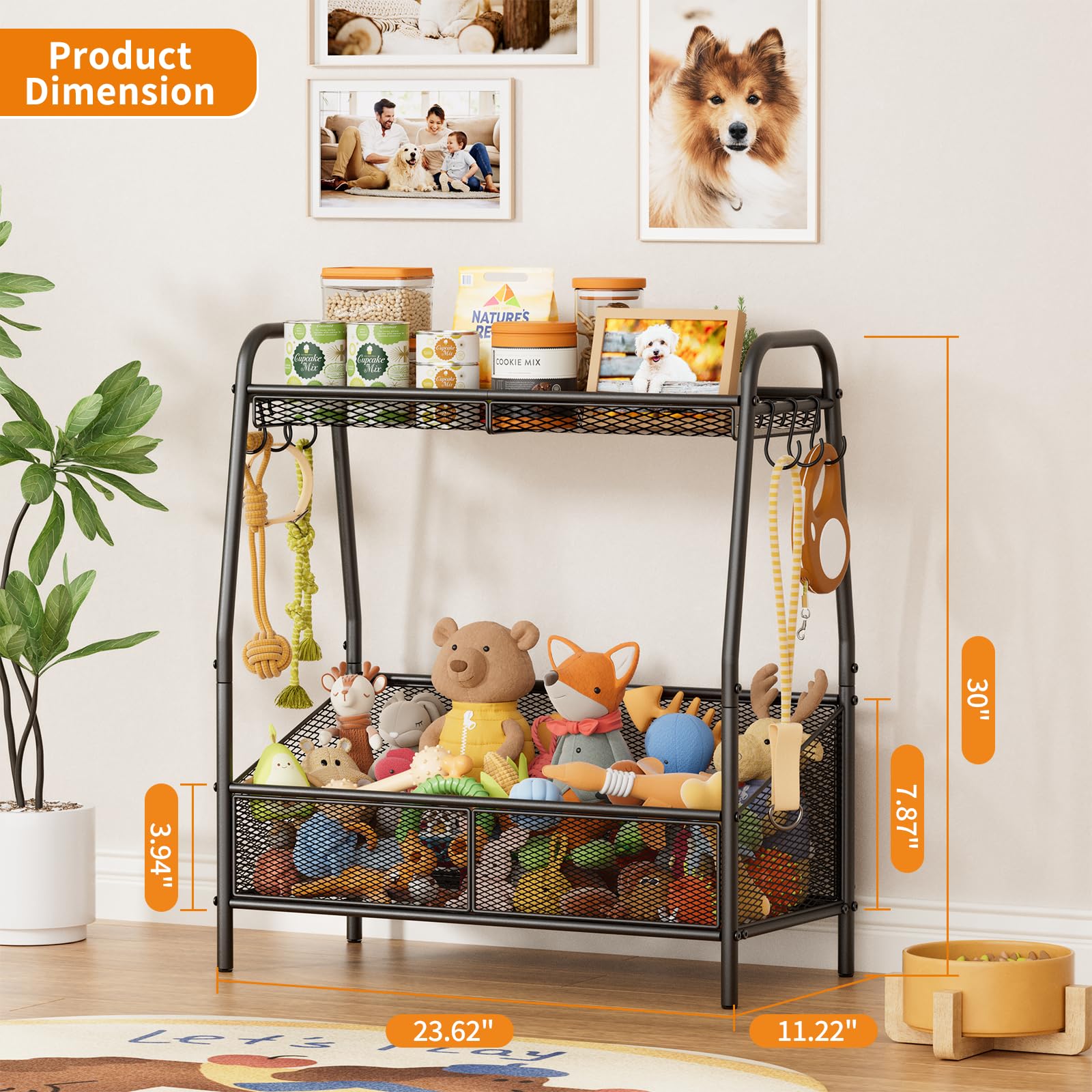 Lomivra full metal dog toy basket placed in a living room setting