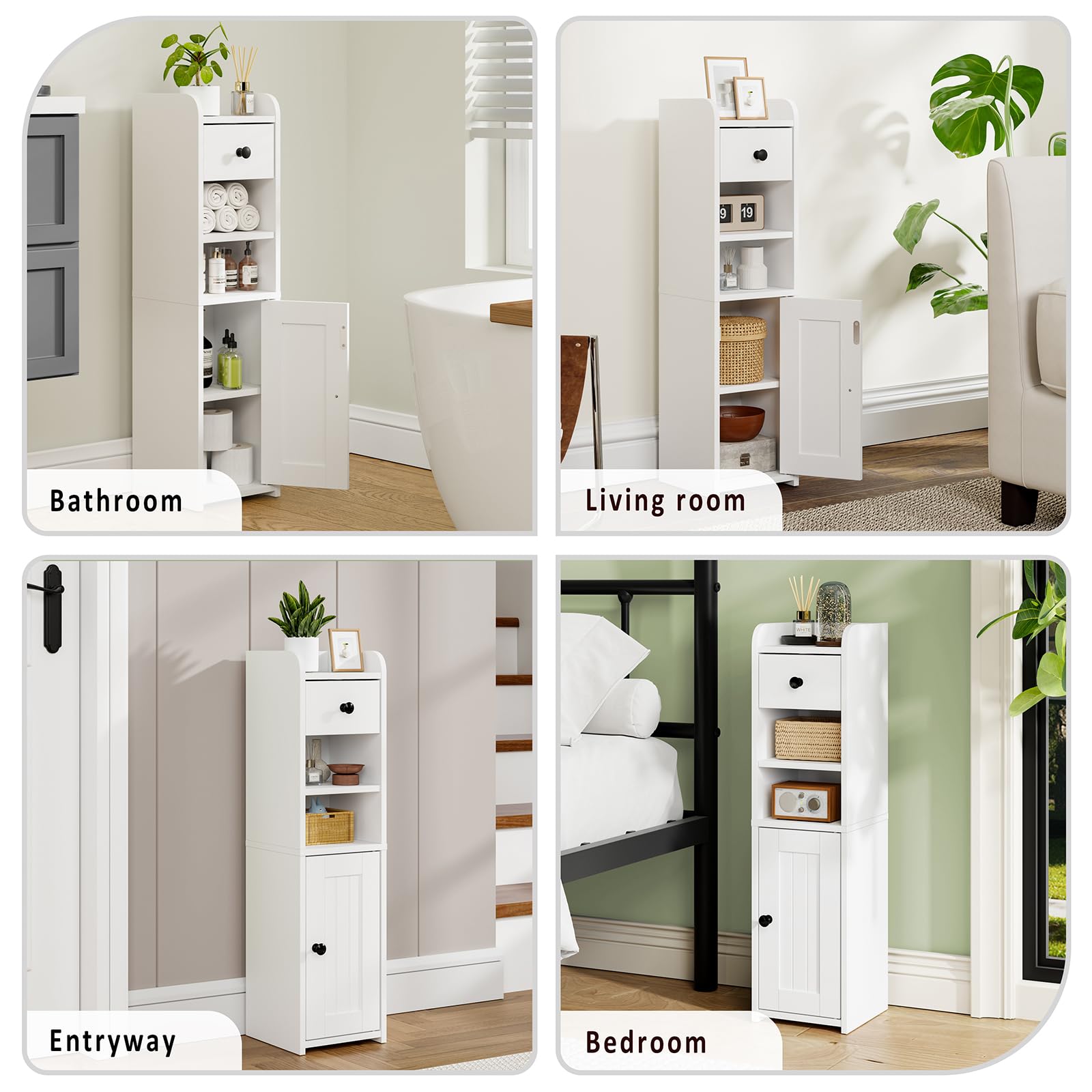 Lomojo slim bathroom organizer in use keeps towels and bottles neatly accessible.