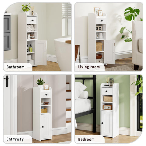 Lomojo slim bathroom organizer in use keeps towels and bottles neatly accessible.