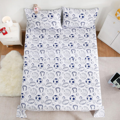 LONAVA flat sheet showcases ball-sports pattern for a lively kid-friendly bed setup.
