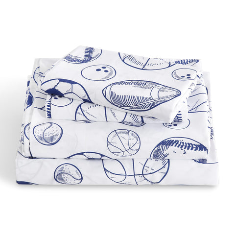 LONAVA kid sheet set with ball-sports print; vibrant and fade-resistant.
