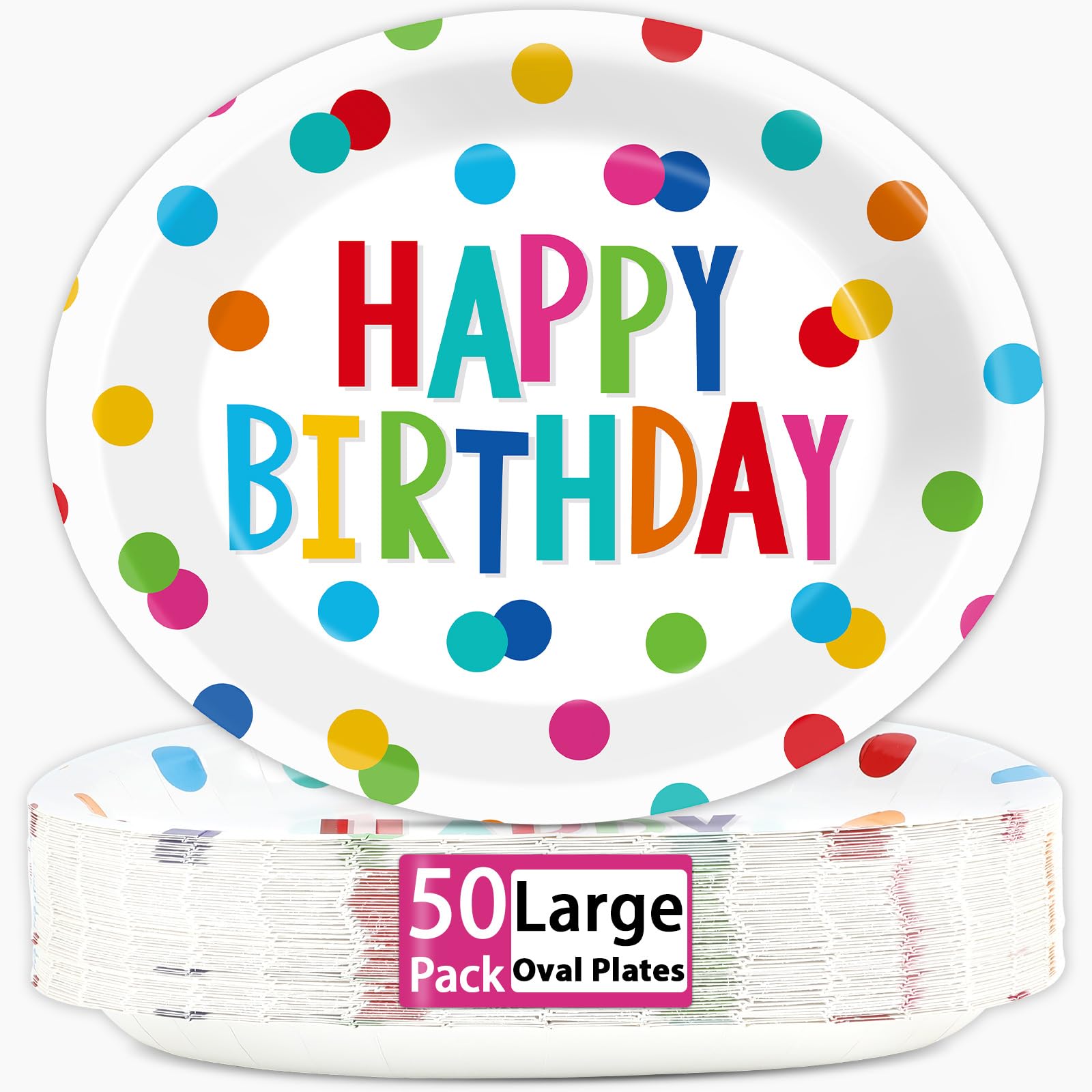 Lonfliness 11-inch Happy Birthday oval plate for generous servings and easy setup.
