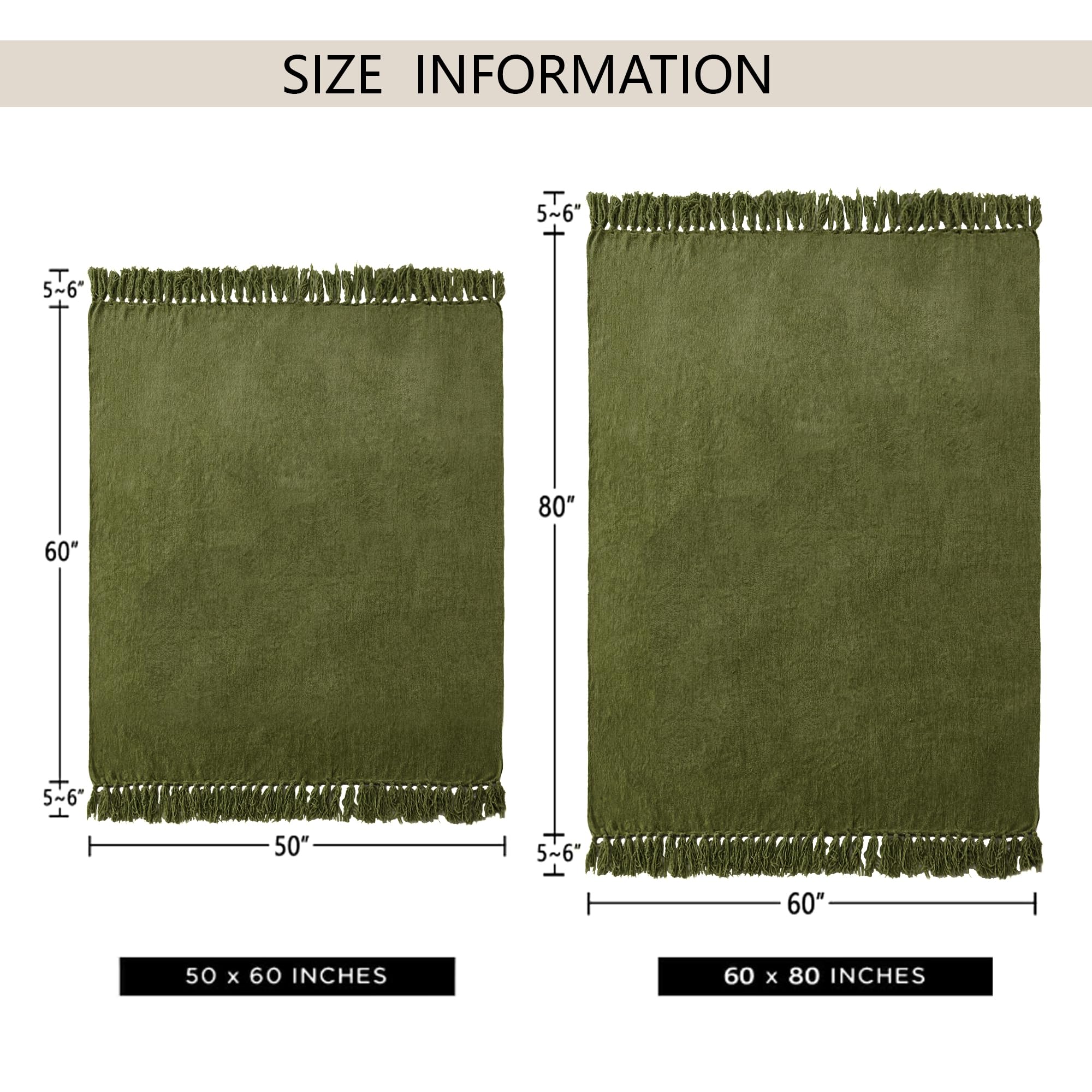 LONG CREATE olive green blanket drapes elegantly on couch or bed