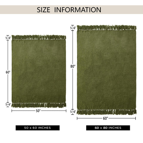 LONG CREATE olive green blanket drapes elegantly on couch or bed