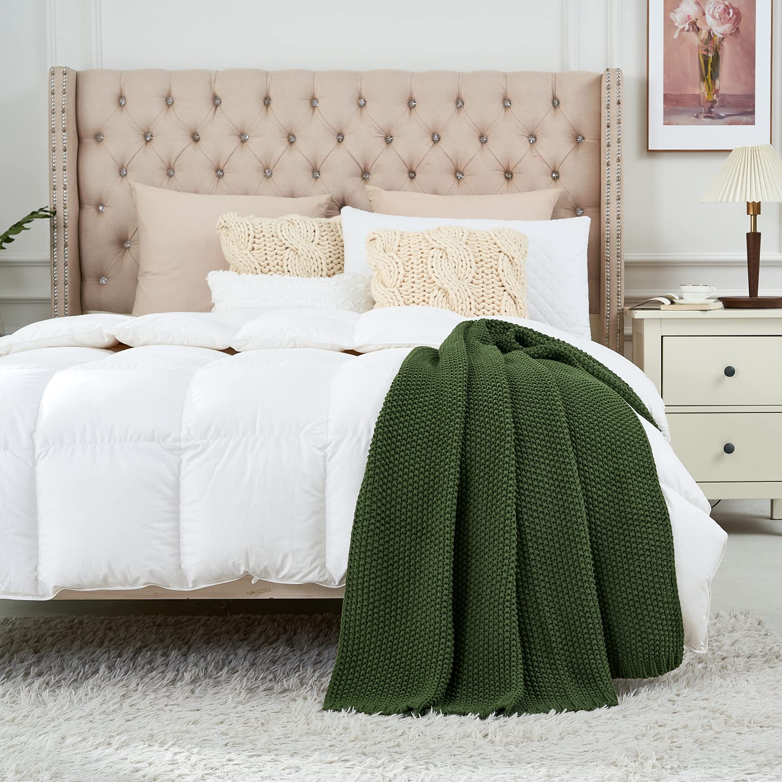 Longhui Bedding chunky-knit throw draped on bed for lightweight warmth.