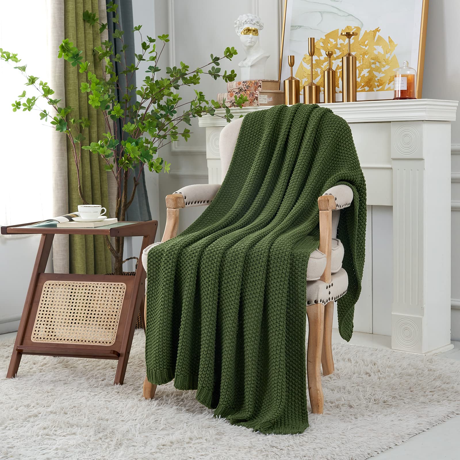 Longhui Bedding chunky-knit throw olive green in nursery for gentle, breathable comfort.