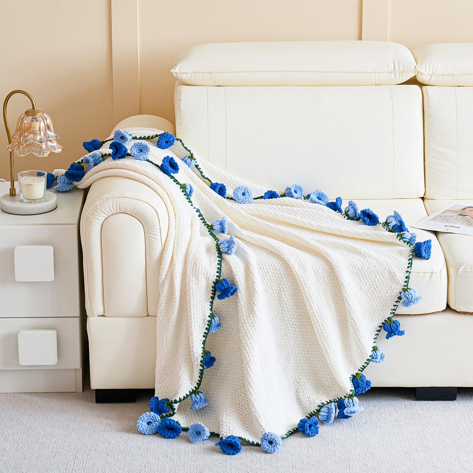 Longhui Bedding round crochet blanket with flowers adds charm to couches.
