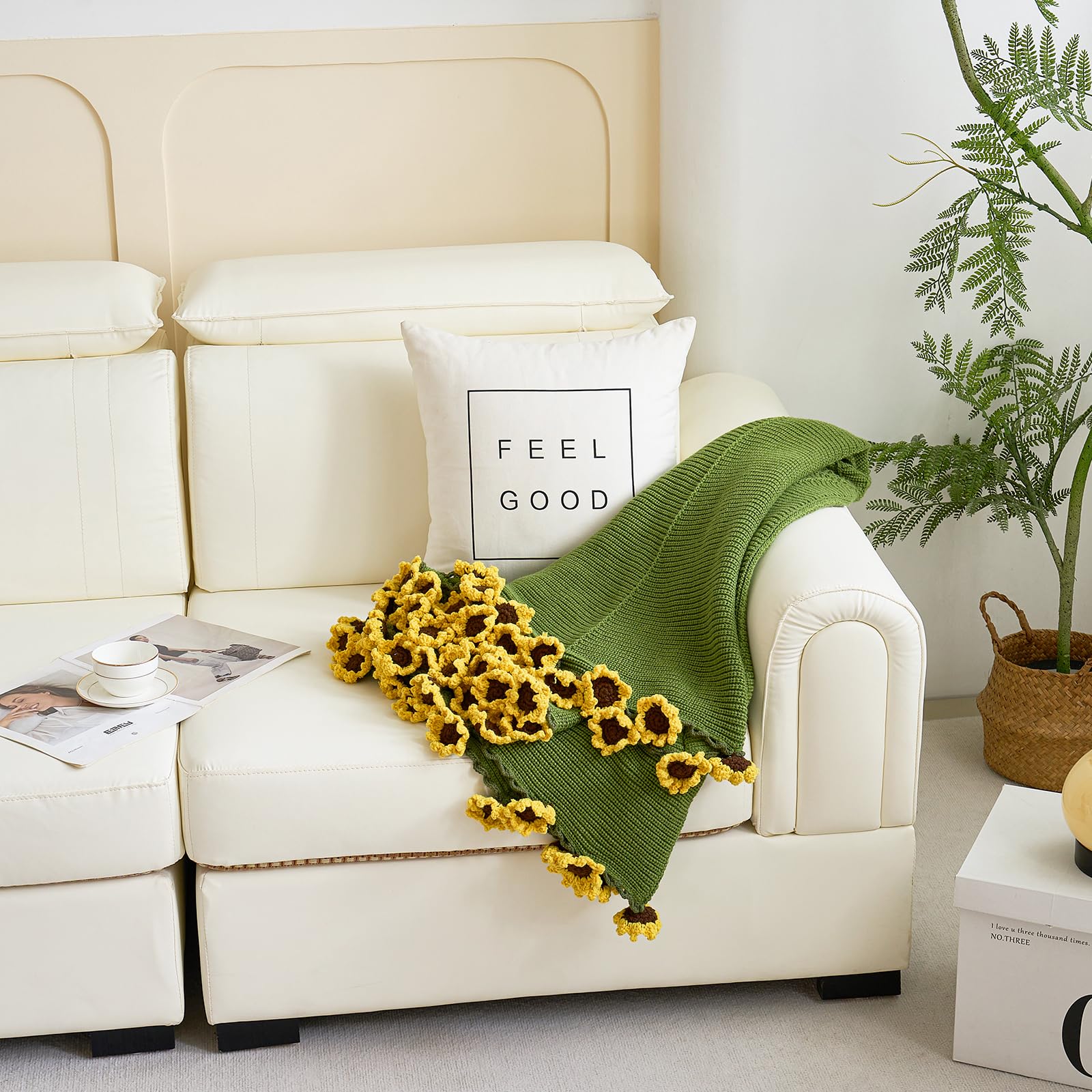 Longhui Bedding sunflower knit blanket adds sunny focal point to any room.