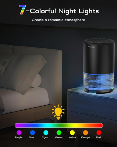 Lonxfy dehumidifier with portable handle moves easily around.