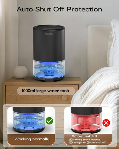 Lonxfy dehumidifier fits neatly in small bedrooms for dryness.