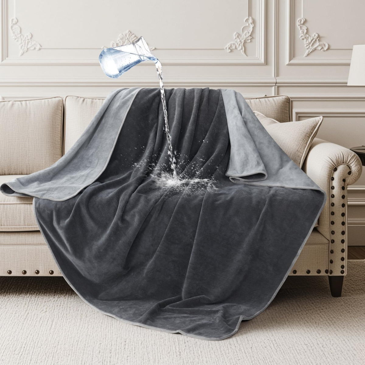 LOOBANI waterproof throw blanket on sofa with spill protection for pets