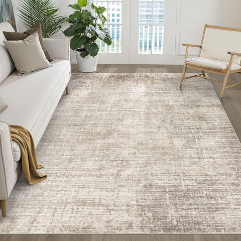 LOONGRUG 5x7 rug in neutral brown offers washable convenience for busy living rooms.