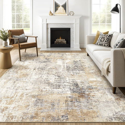 LOONGRUG 8x10 abstract grey-gold rug for living rooms adds style and comfort