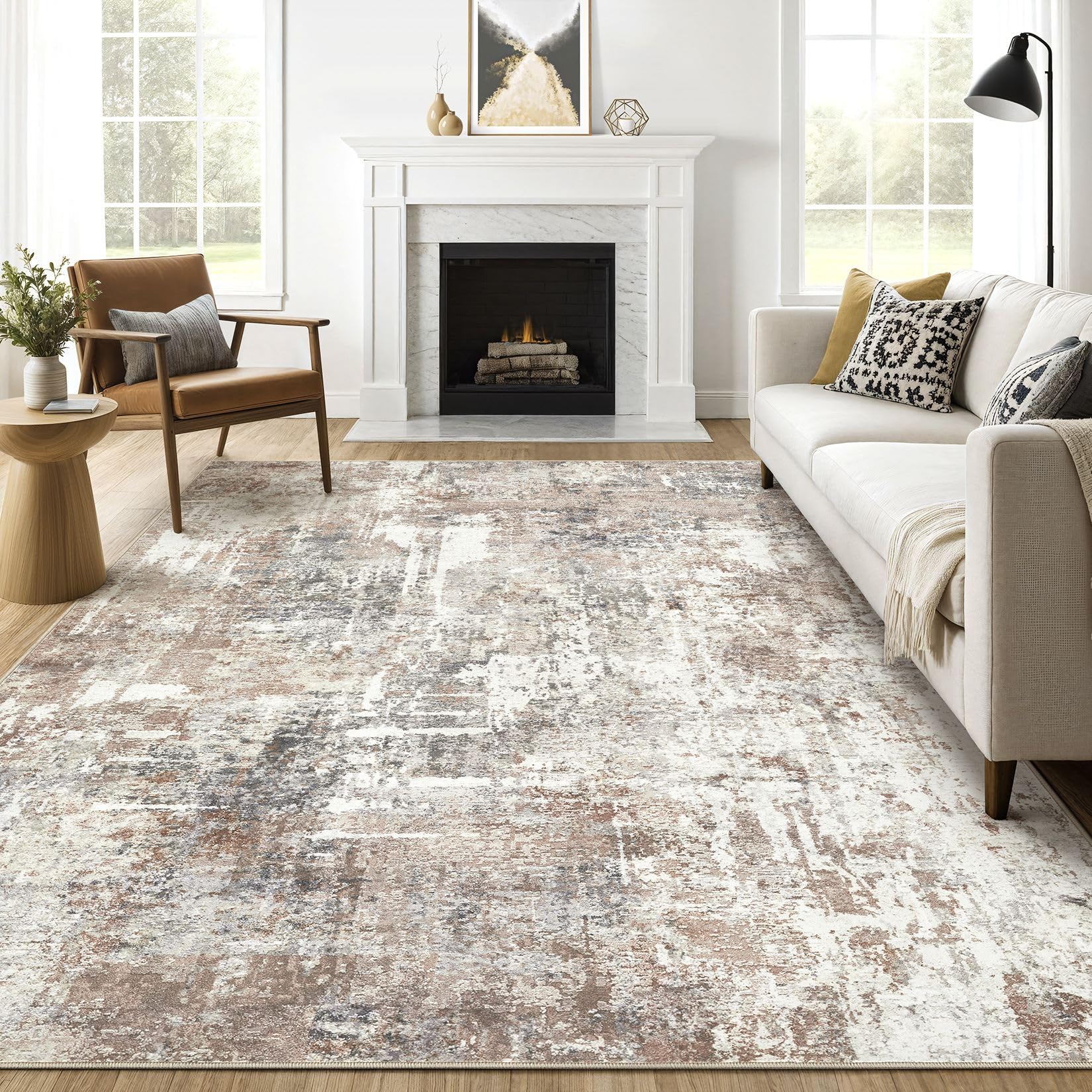 LOONGRUG area rug 9x12 with abstract brown design, soft underfoot for living rooms.