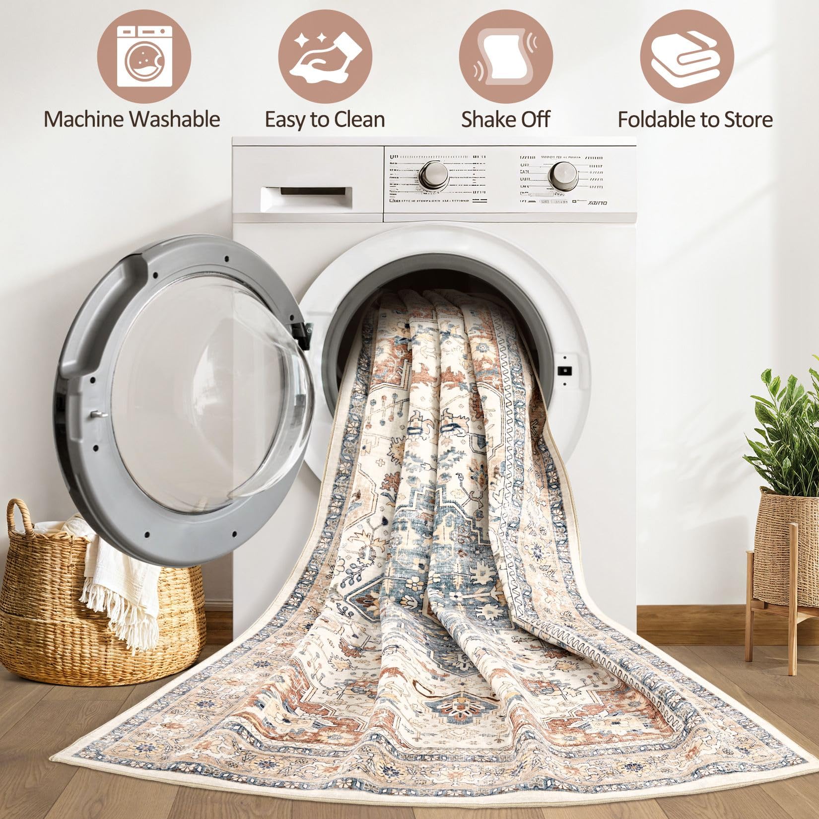 LOONGRUG soft faux wool texture in beige-blue adds cozy comfort.
