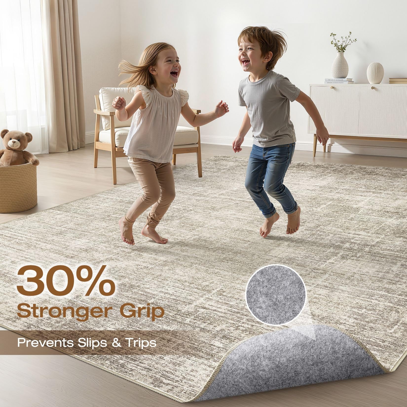 LOONGRUG soft faux wool texture feels warm underfoot for daily living.