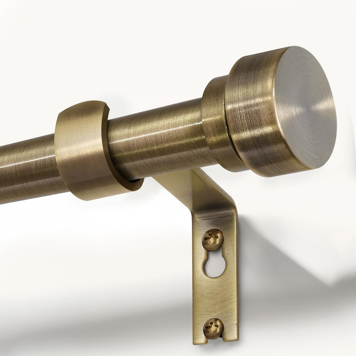 Lootkell antique bronze curtain rod finial close-up, solid metal construction.