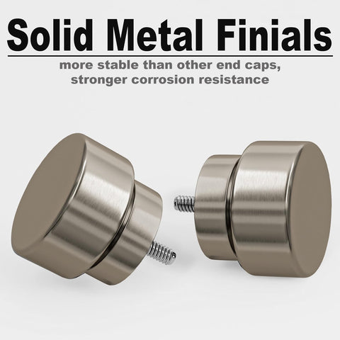 Lootkell brushed nickel finials close-up showcases solid metal construction.