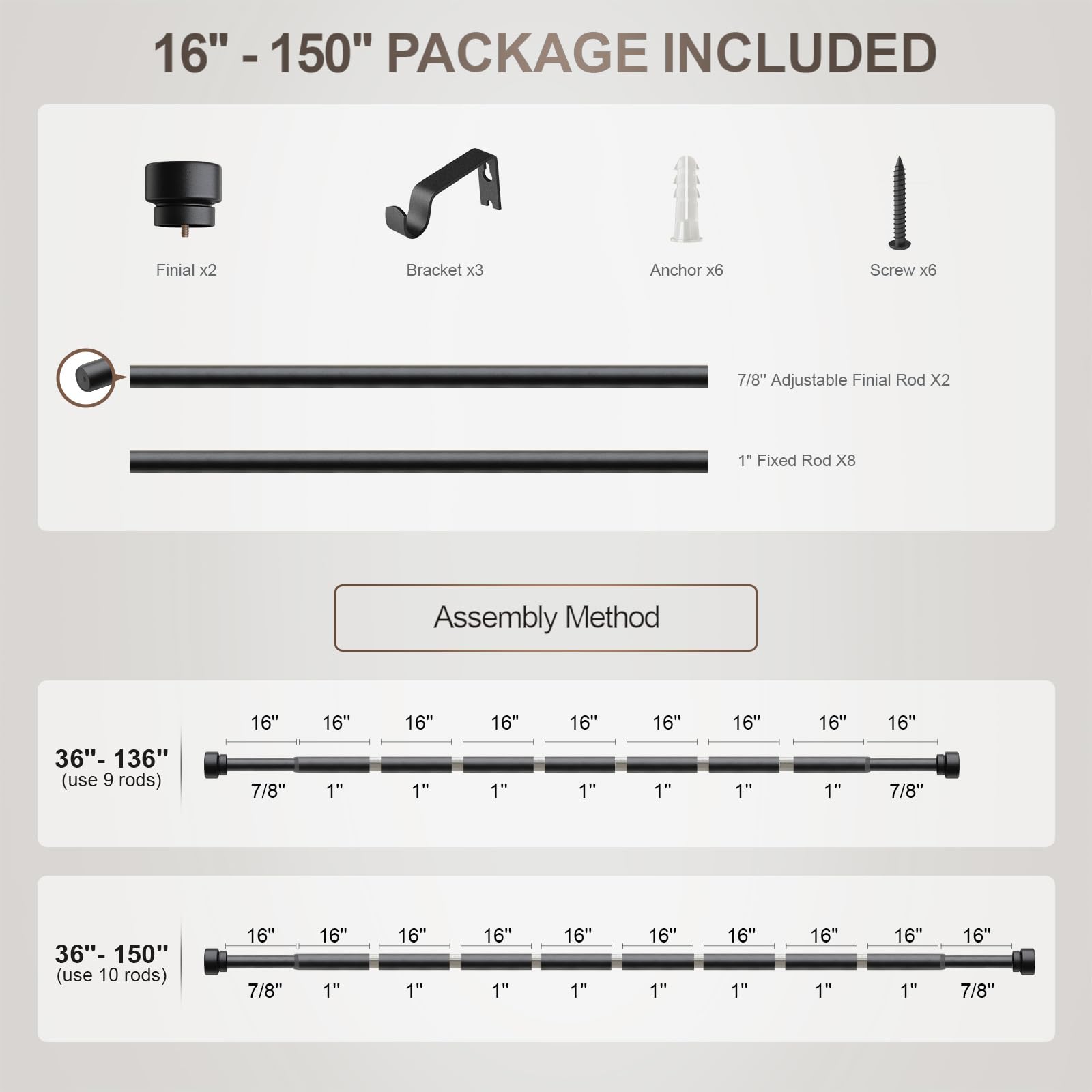 Lootkell curtain rod suitable for bedroom, living room, kitchen, and patio applications