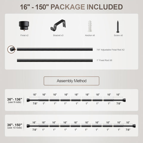 Lootkell curtain rod suitable for bedroom, living room, kitchen, and patio applications