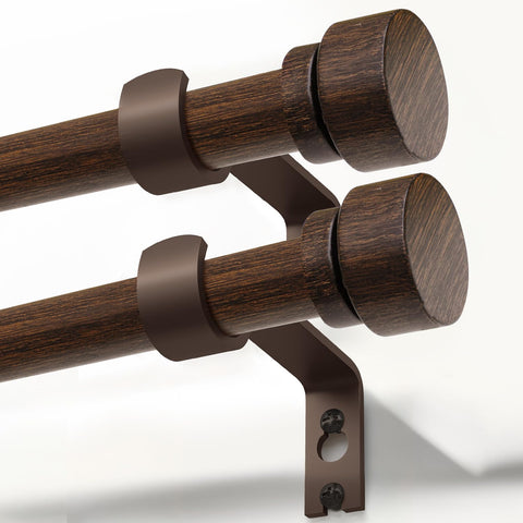 Lootkell deep walnut wood curtain rod with wood grain finish for versatile window styling