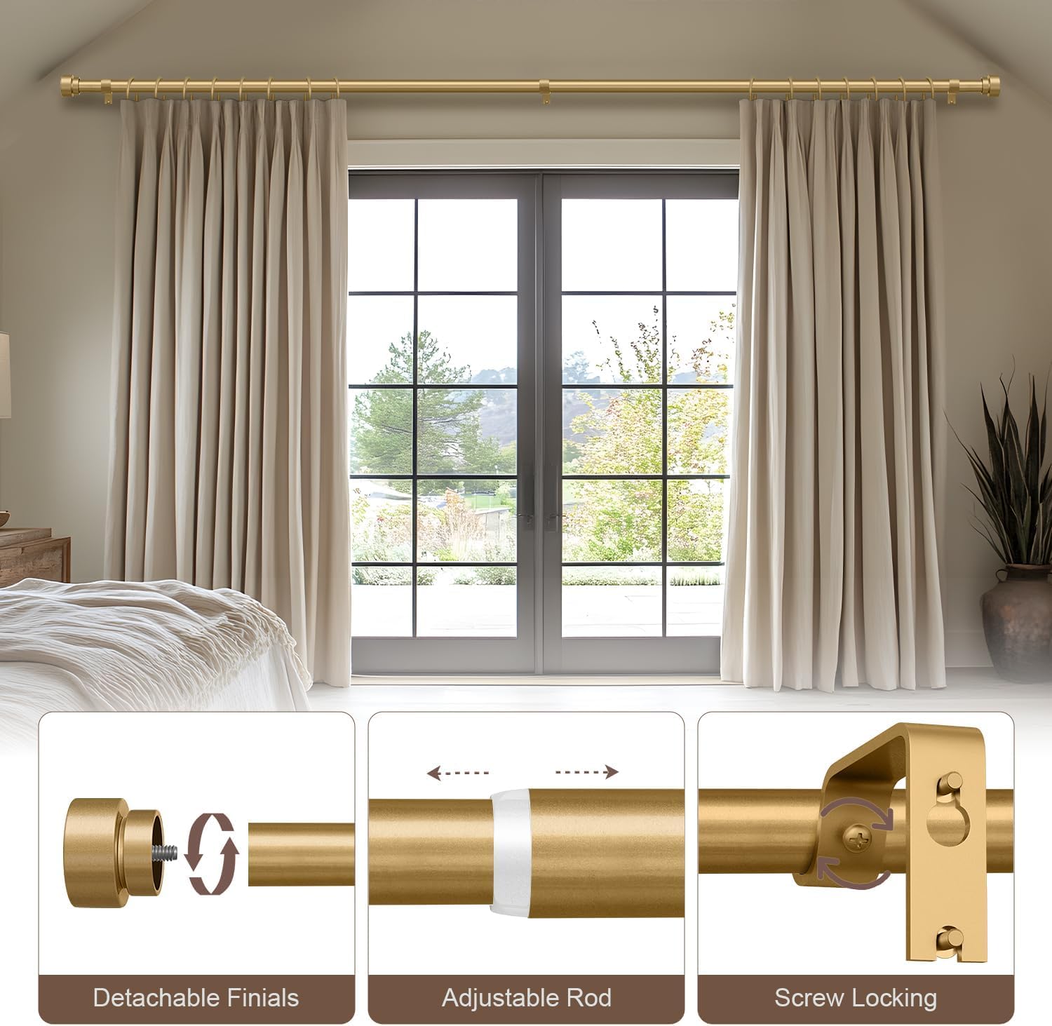 Lootkell gold end-cap finials add elegance to any room.