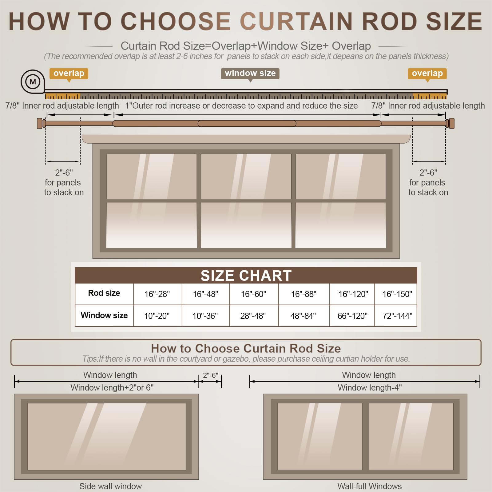 Lootkell indoor and patio-friendly rod for versatile window setups.