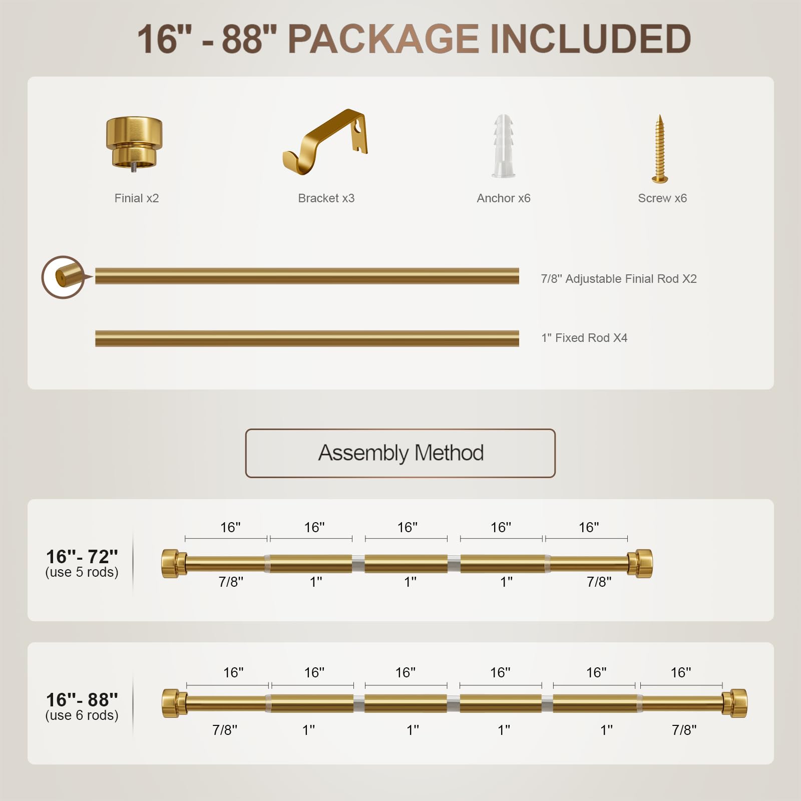 Lootkell outdoor-friendly gold curtain rod for covered spaces.