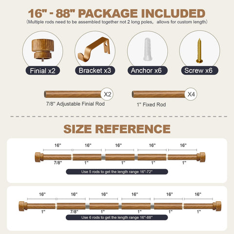 Lootkell adjustable-rod fits 32 to 88 inches for many window sizes.