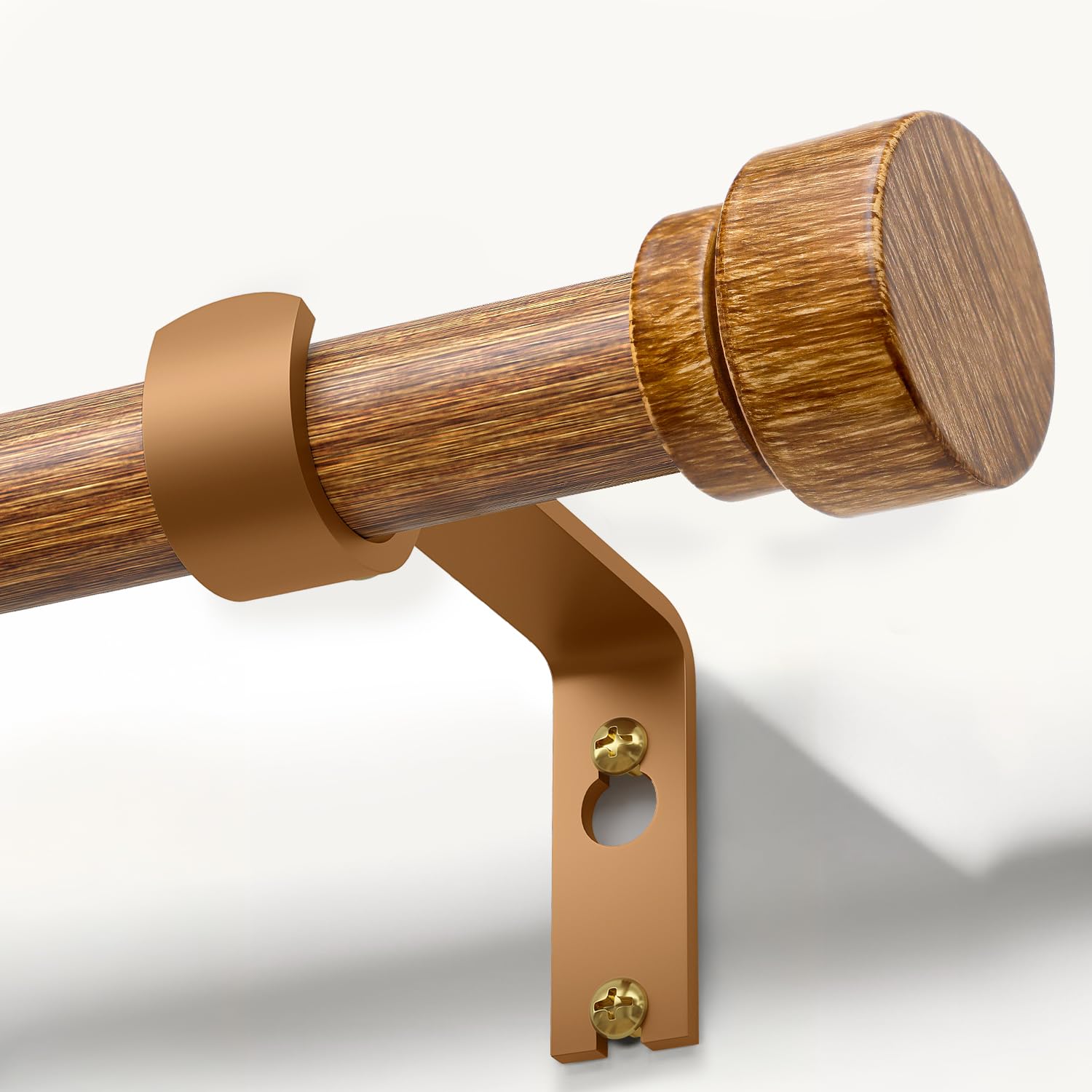 Lootkell wood curtain rod with natural grain for a warm living room look