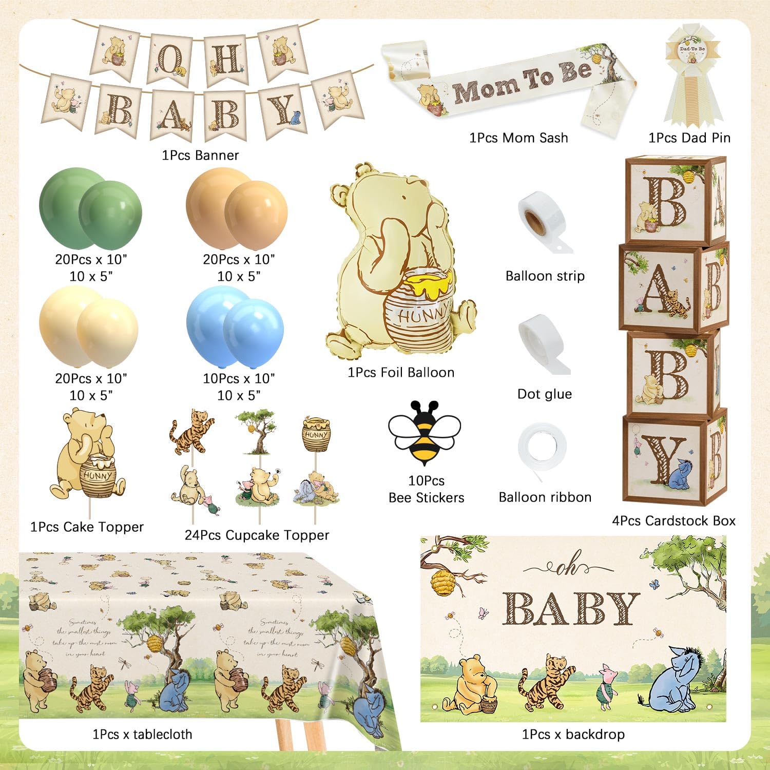 Lopeastar Winnie backdrop banner creates a focal point for gender-neutral celebrations.
