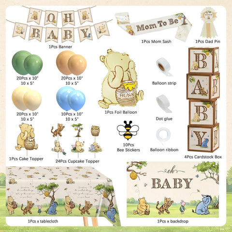 Lopeastar Winnie backdrop banner creates a focal point for gender-neutral celebrations.