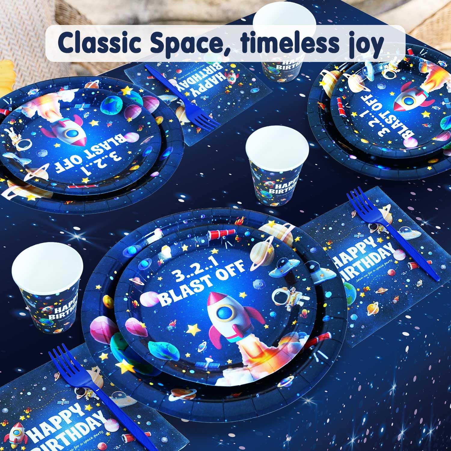 Lopeastar space party kit cups provide themed drinks and simple setup