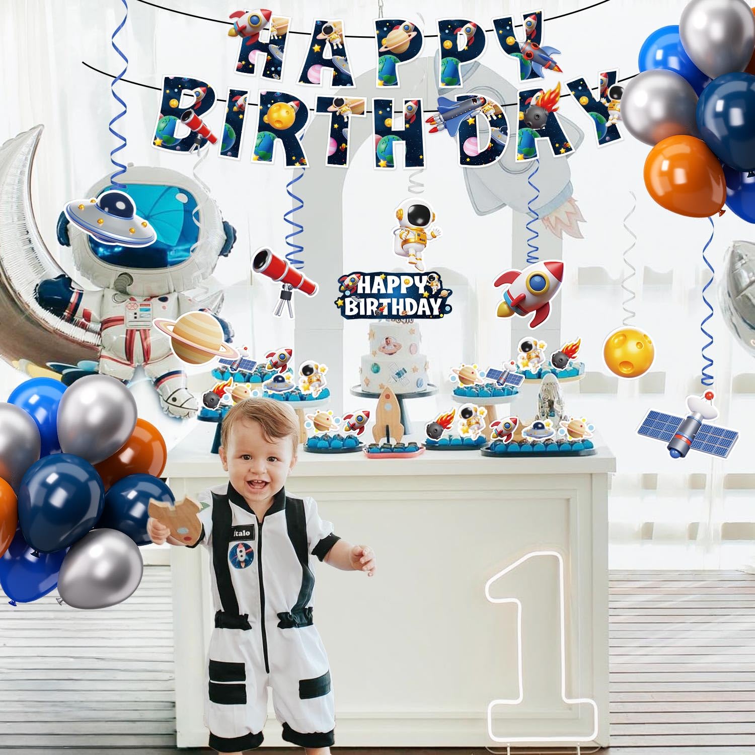 Lopeastar space party kit tablecloth protects surfaces while tying the theme