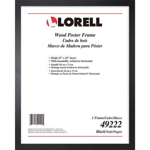 Lorell solid wood poster frame 22x28 front view with a sleek black border for posters