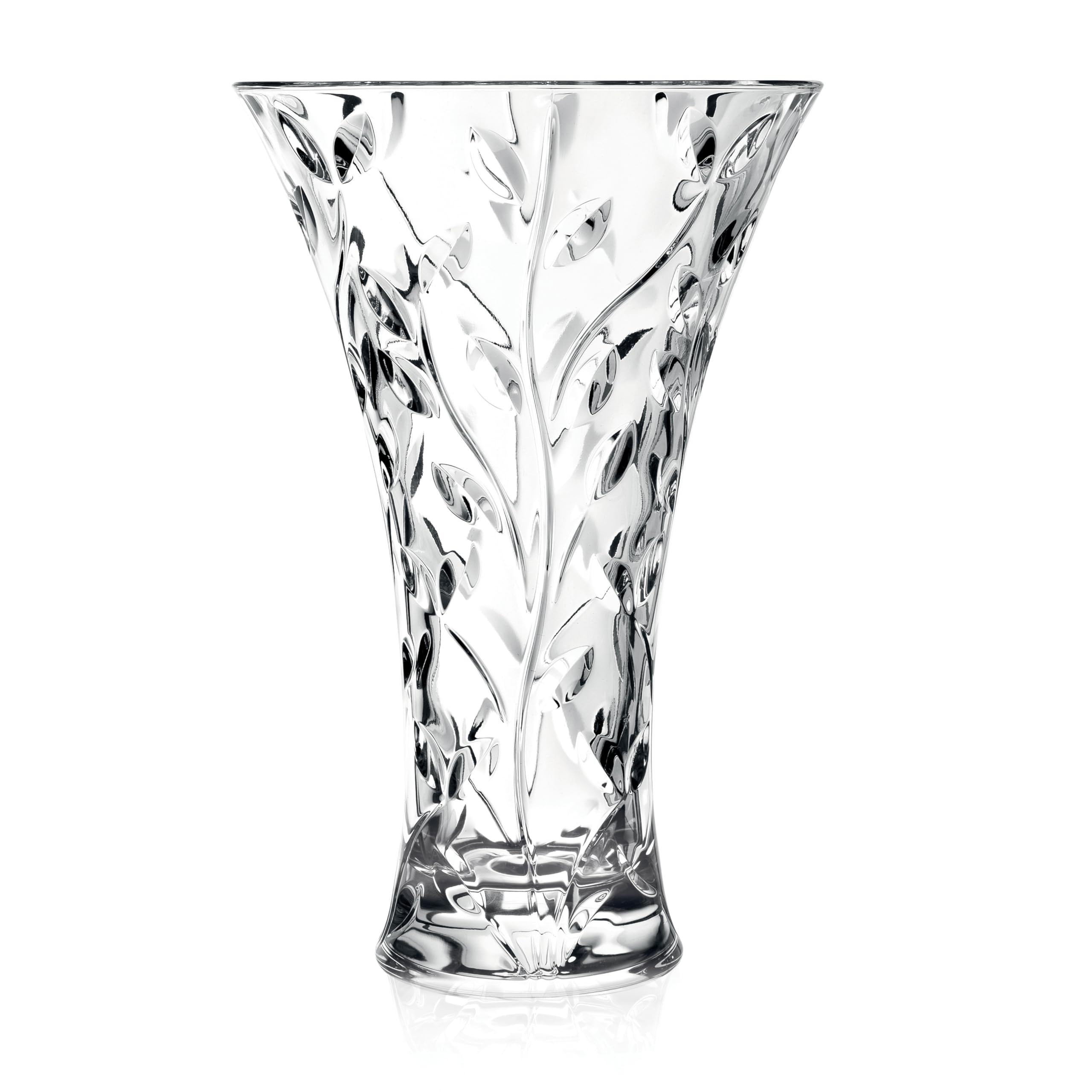 Lorren Crystal Laurus Vase 11-inch highlights elegant cut crystal for grand bouquets