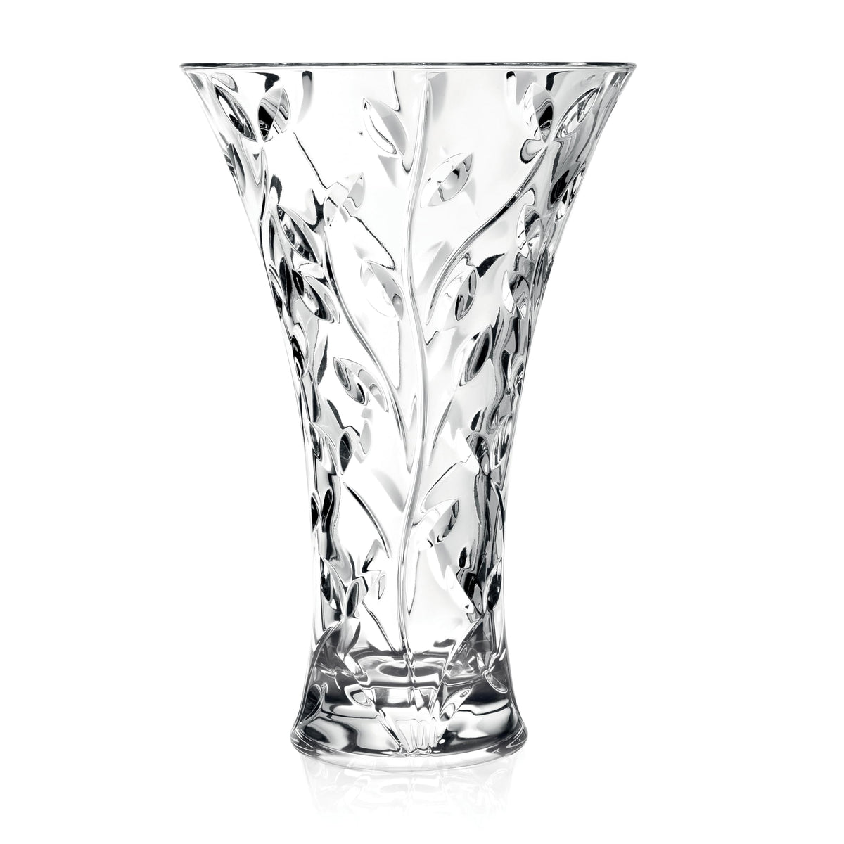 Lorren Crystal Laurus Vase 11-inch highlights elegant cut crystal for grand bouquets