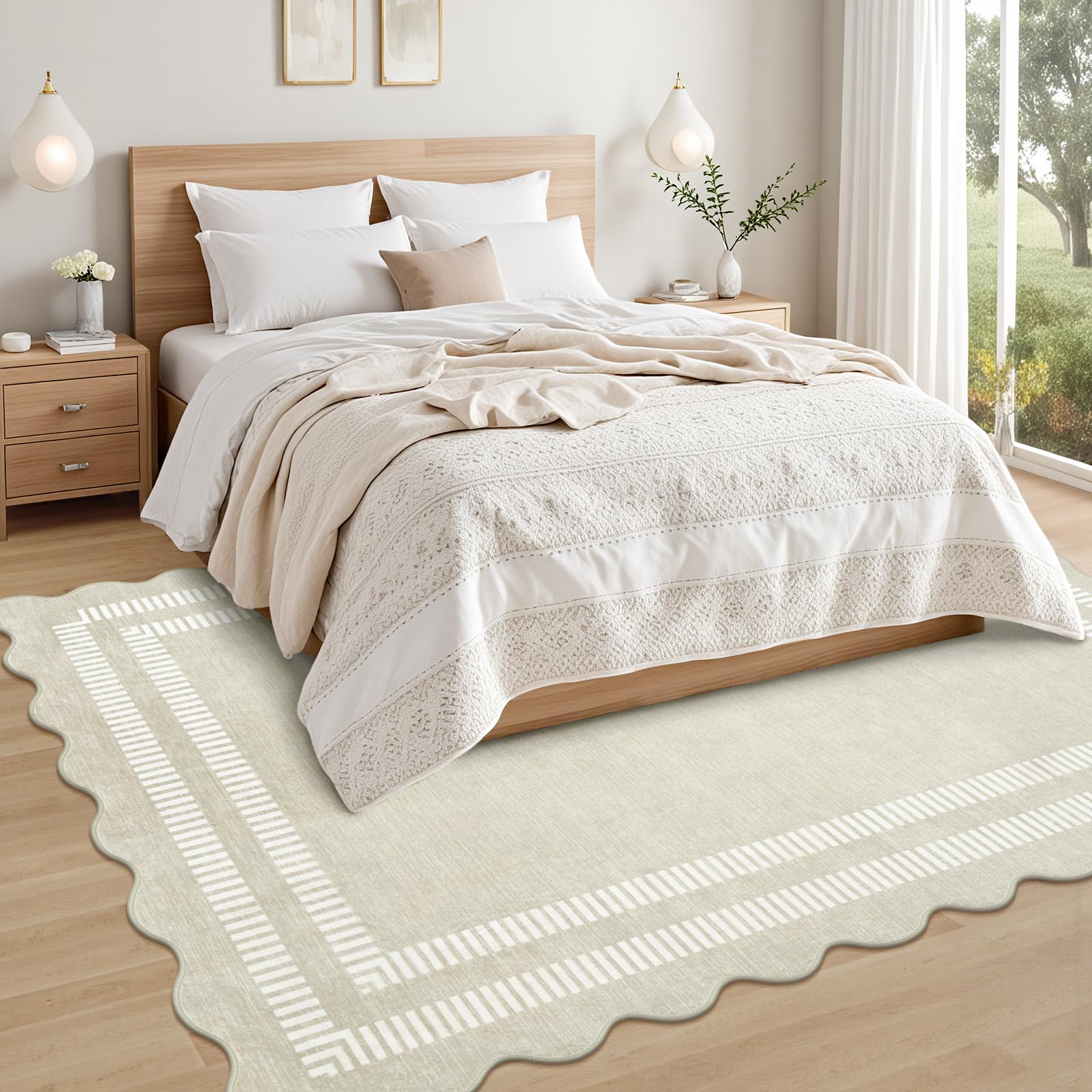 LORWER beige rug offers neutral backdrop for diverse decor.
