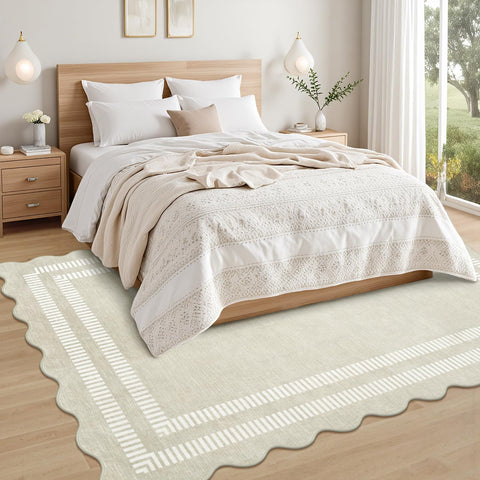 LORWER beige rug offers neutral backdrop for diverse decor.
