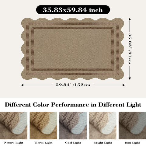 LORWER brown-toned rug adds warm farmhouse charm to any room.