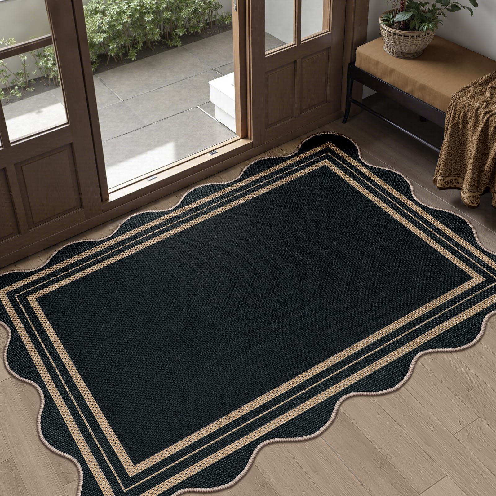 LORWER Easy Jute Black Front Door Mat showcases rustic charm for entryways.