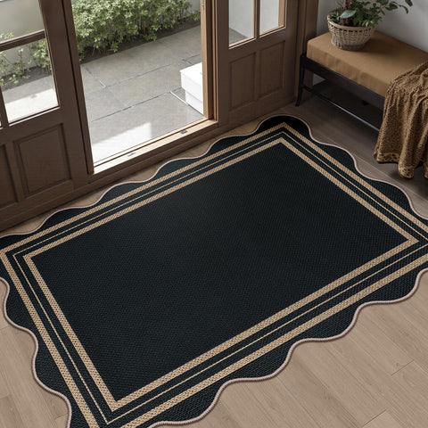 LORWER Easy Jute Black Front Door Mat showcases rustic charm for entryways.