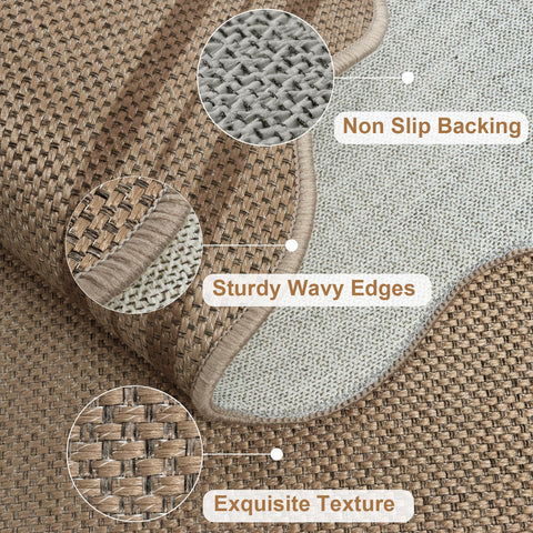 LORWER Farmhouse Brown Throw Rug in entryway with non-slip backing.