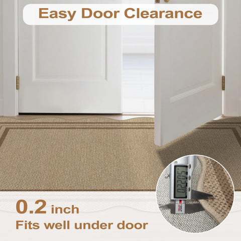 LORWER Low-pile 0.2-inch rug glides under doors in high-traffic areas.