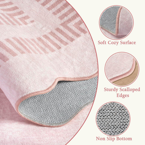 LORWER machine-washable pink rug simplifies cleaning for busy homes