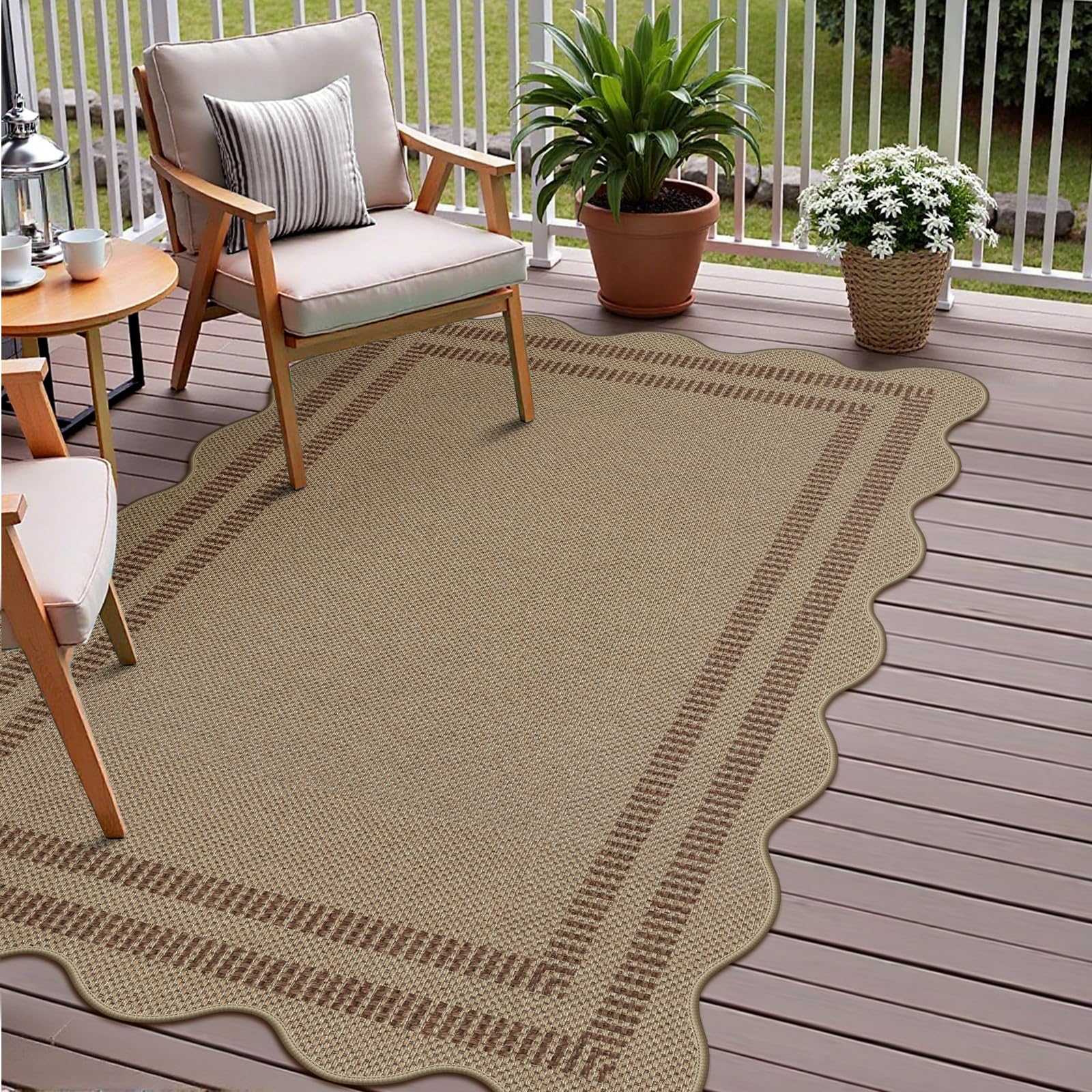 LORWER patio and entryway rug enhances farmhouse-modern décor with neutral tones.