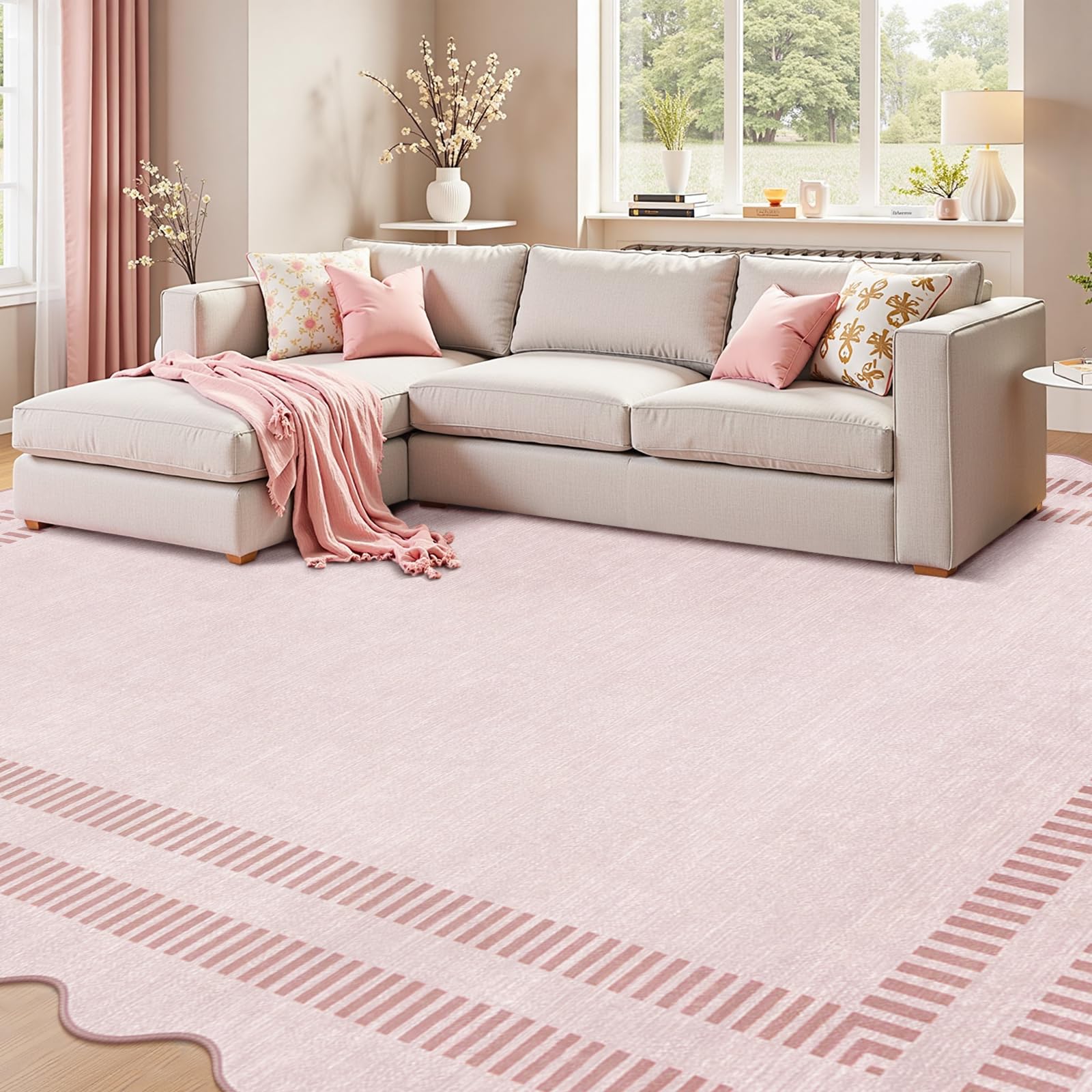 LORWER pink rug ideal for bedrooms and kids rooms with easy care