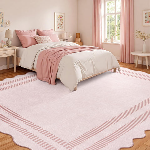 LORWER pink rug for nursery and playroom with non-slip backing for safety