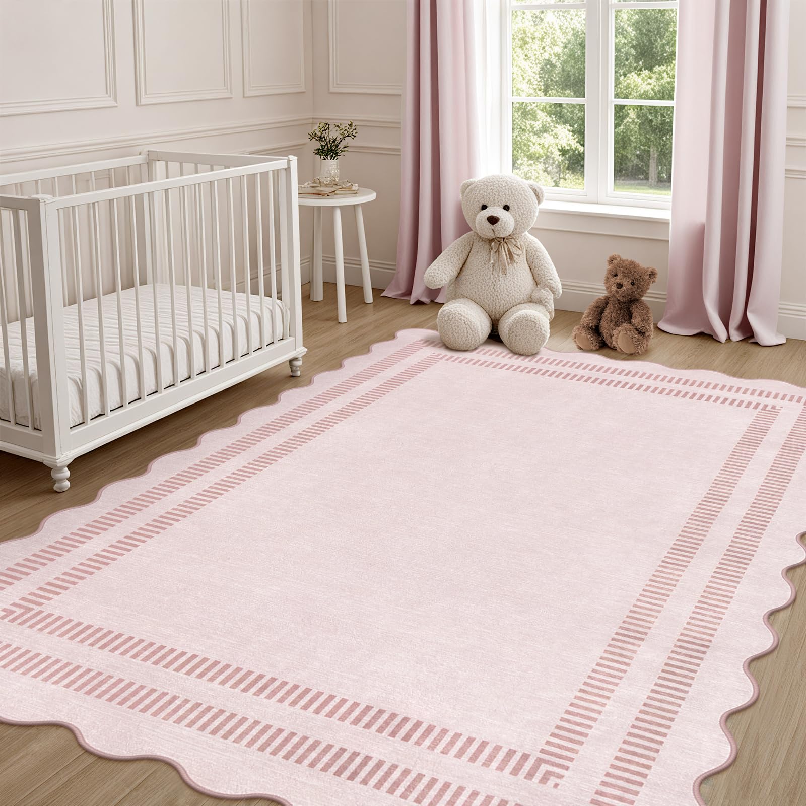 LORWER pink rug in nursery for safe, comfortable playtime.