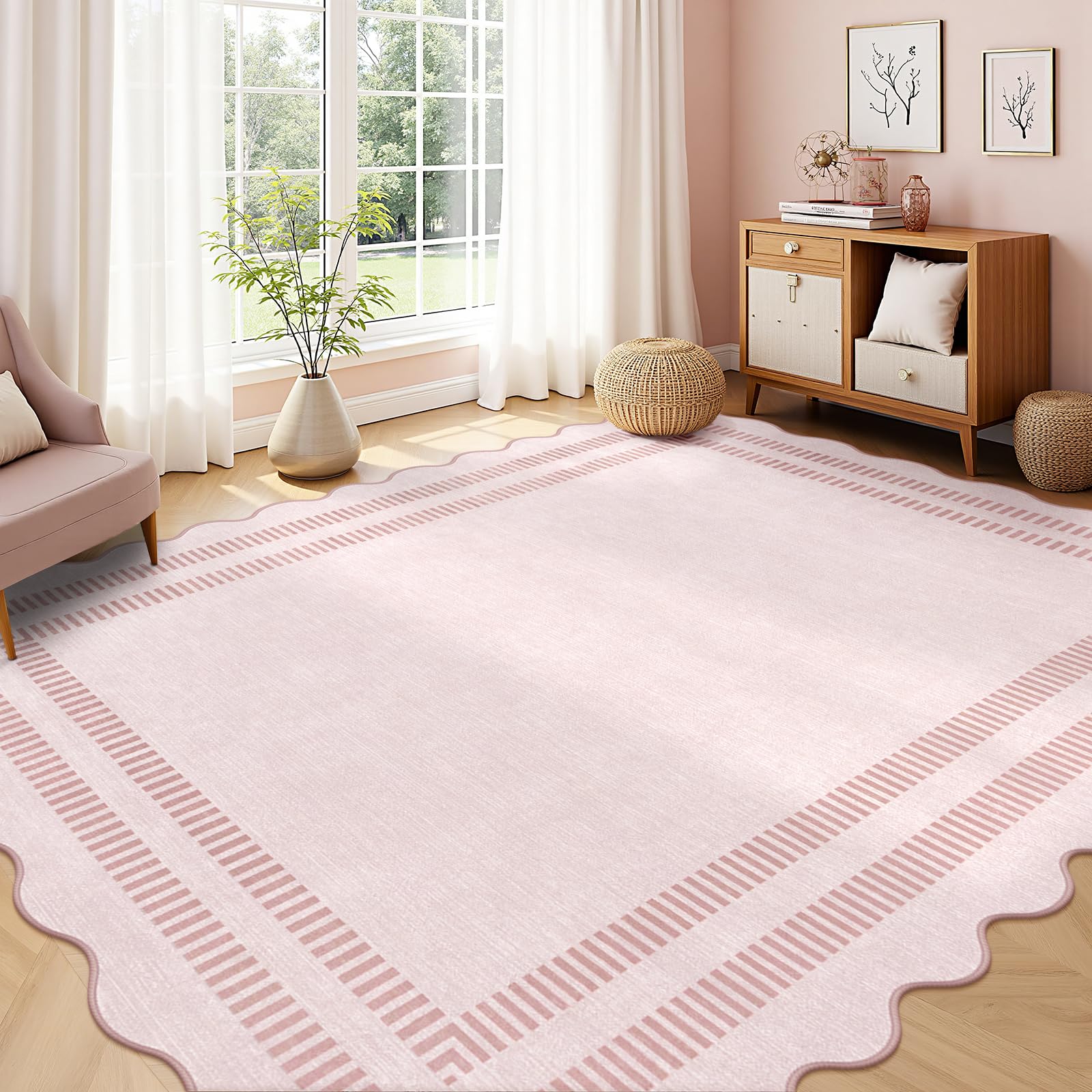 LORWER pink rug soft low-pile surface feels plush yet slim underfoot